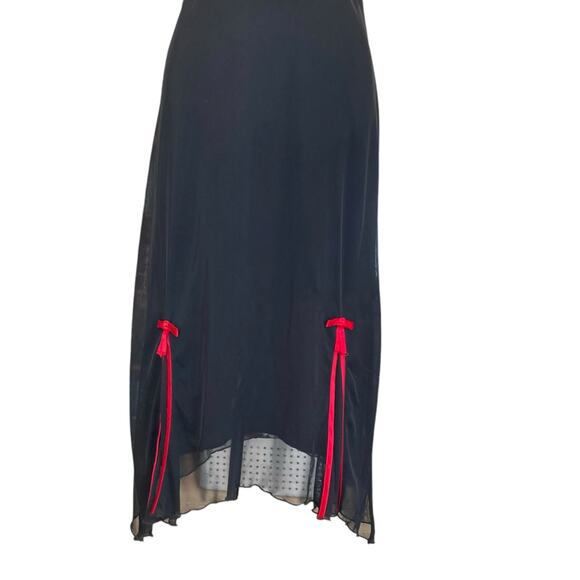 Vintage 90s Black Red Sheer V Neck Cap Sleeve Whimsigoth Romantic Dress Sz XS - Picture 7 of 16